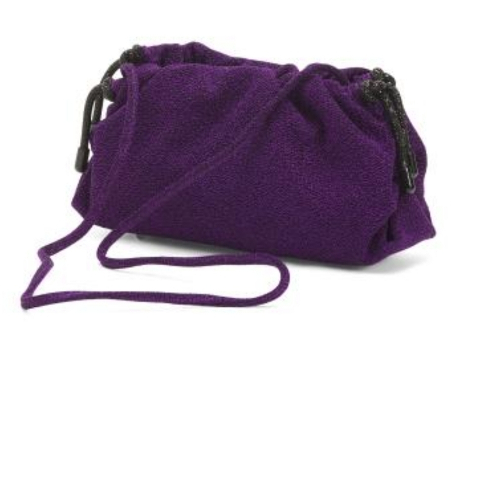 NWT Rebecca‎ Minkoff Tie Me Up Pouch PurpleClutch Crossbody Black Crystals